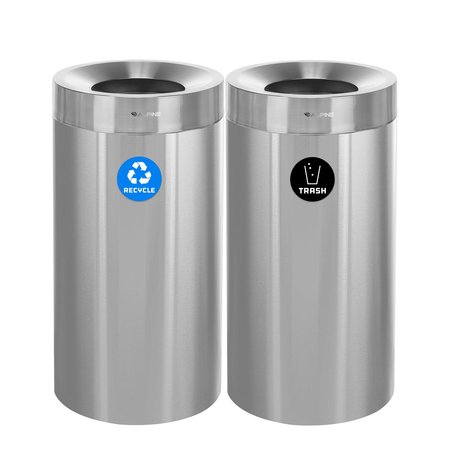 ALPINE INDUSTRIES Trash Can, Satin Alum/Satin Alum, Stainless Steel/Plastic ALP475-27-R-T